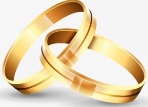 Golden wedding rings in realistic style